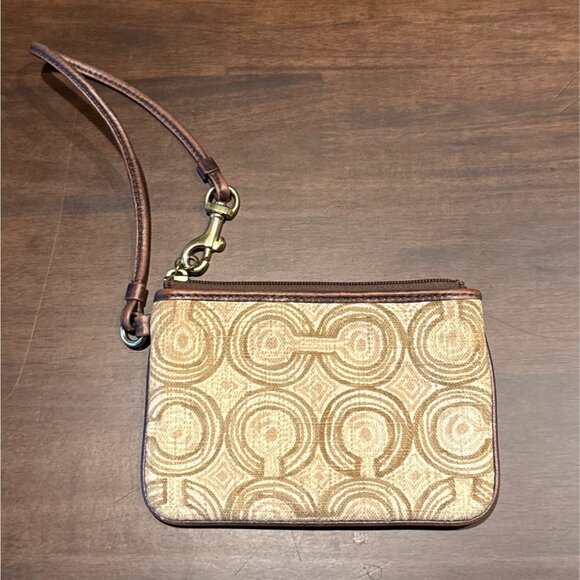 Coach Audrey Op Art Swirl Wallet Wristlet Brown Geometric Beige - Picture 1 of 6